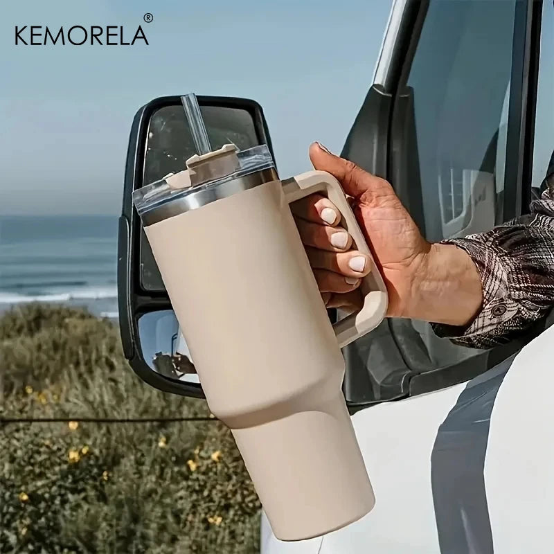 1200ML 304 Stainless Steel Insulated Water Bottle Hot Coffee Car Cup Hot and Cold Mug Thermos Bottle with Handle Straw Sports Av