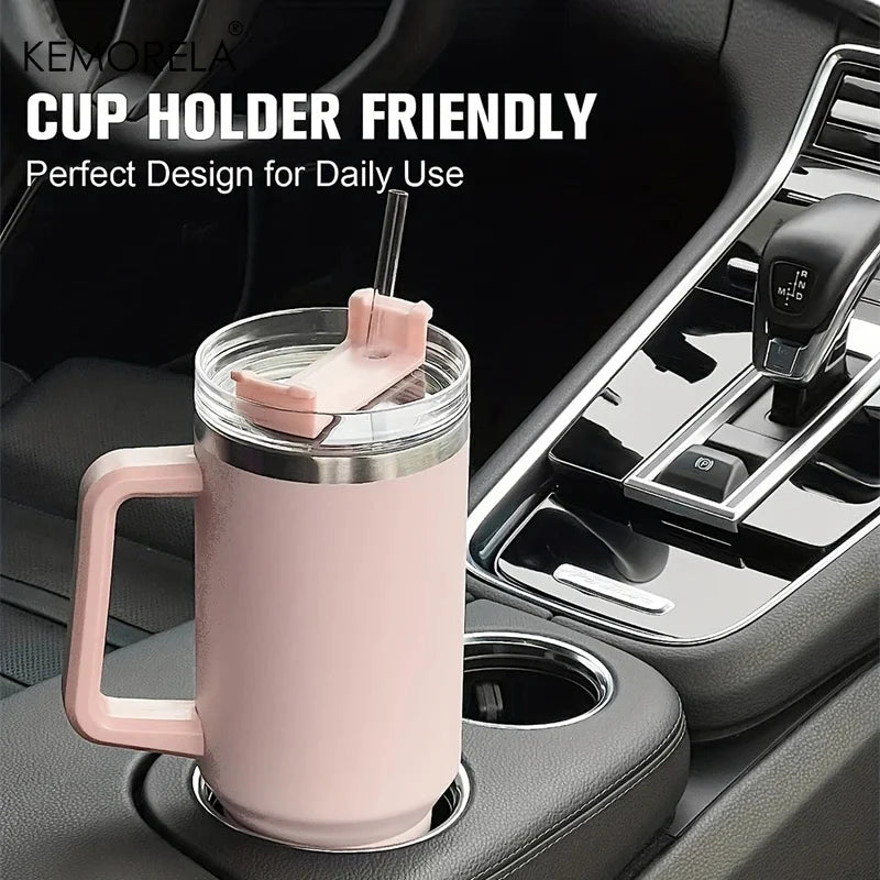 1200ML 304 Stainless Steel Insulated Water Bottle Hot Coffee Car Cup Hot and Cold Mug Thermos Bottle with Handle Straw Sports Av